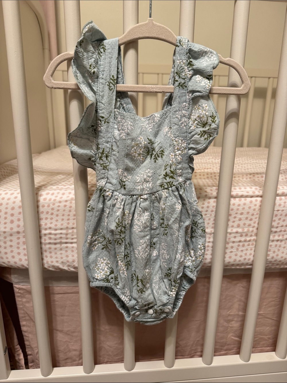 Baby Floral Ruffle One-Piece Romper - Light Blue Floral
